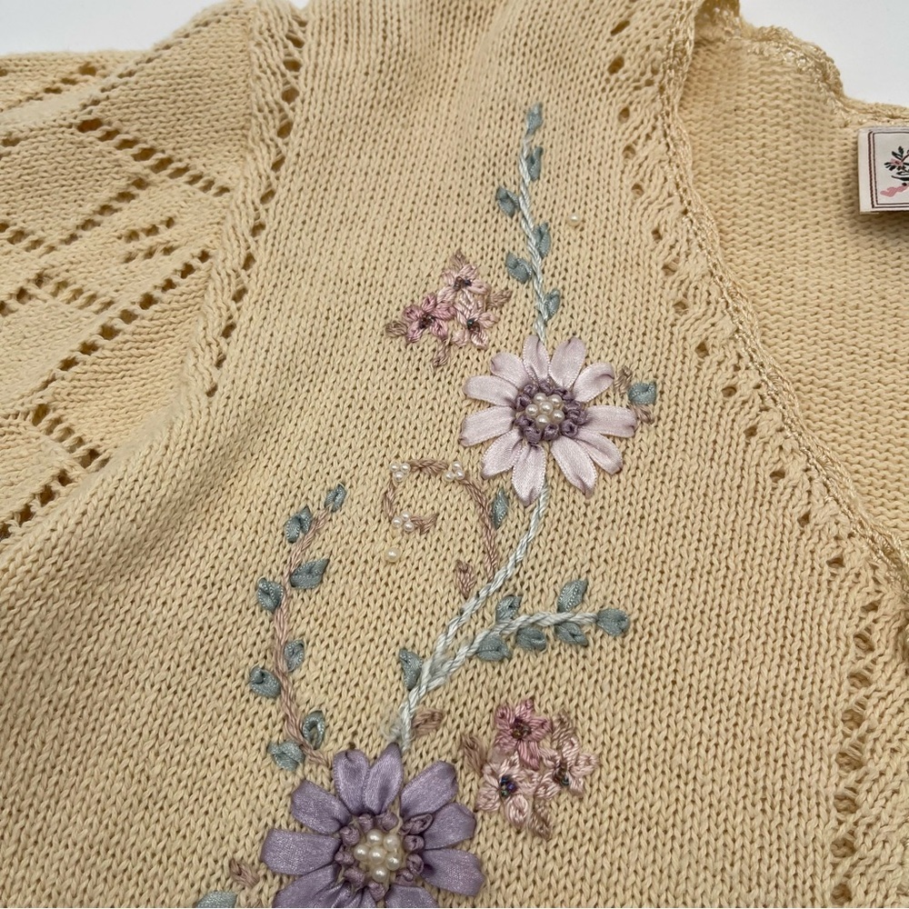 Vtg 80s 90s Erika Embroidered Knit Cardigan Sweater Womens Size L Floral Cottage - Picture 6 of 14